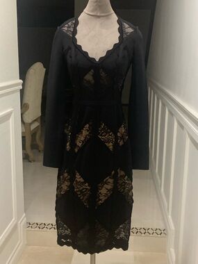 Elie Saab Black Long-Sleeve Knit And Lace Midi Dress Size 38